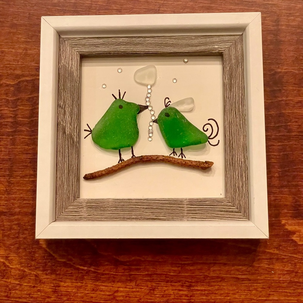 Genuine Sea Glass Art - Love Birds Handcrafted